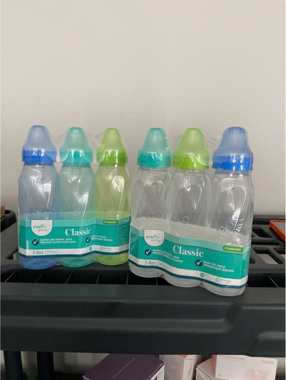 Evenflo Classic Baby Bottles, 3 oz, Pack of 6 with Blue and Green Caps